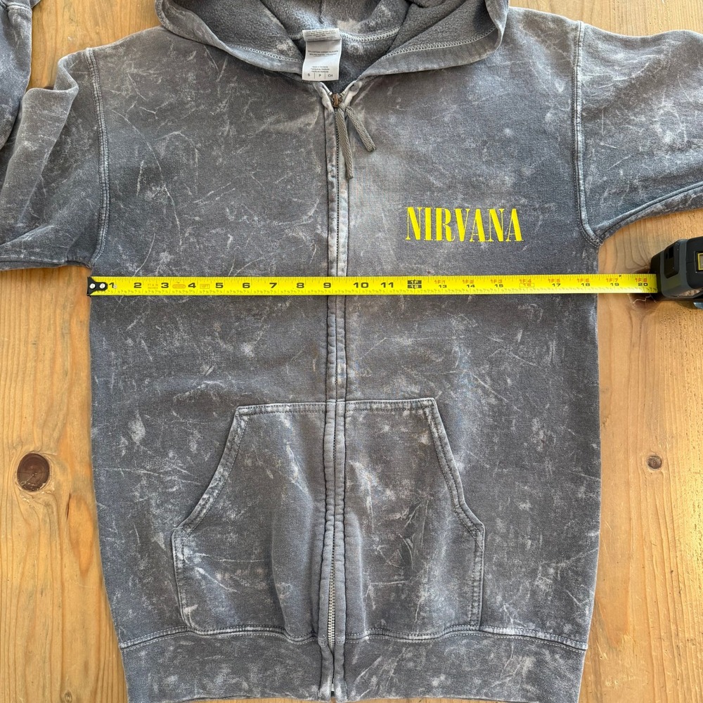 Nirvana Smiley Face Mineral Wash Zip Up Hoodie Grey Mens Small 2016 Band Tee - Picture 6 of 8